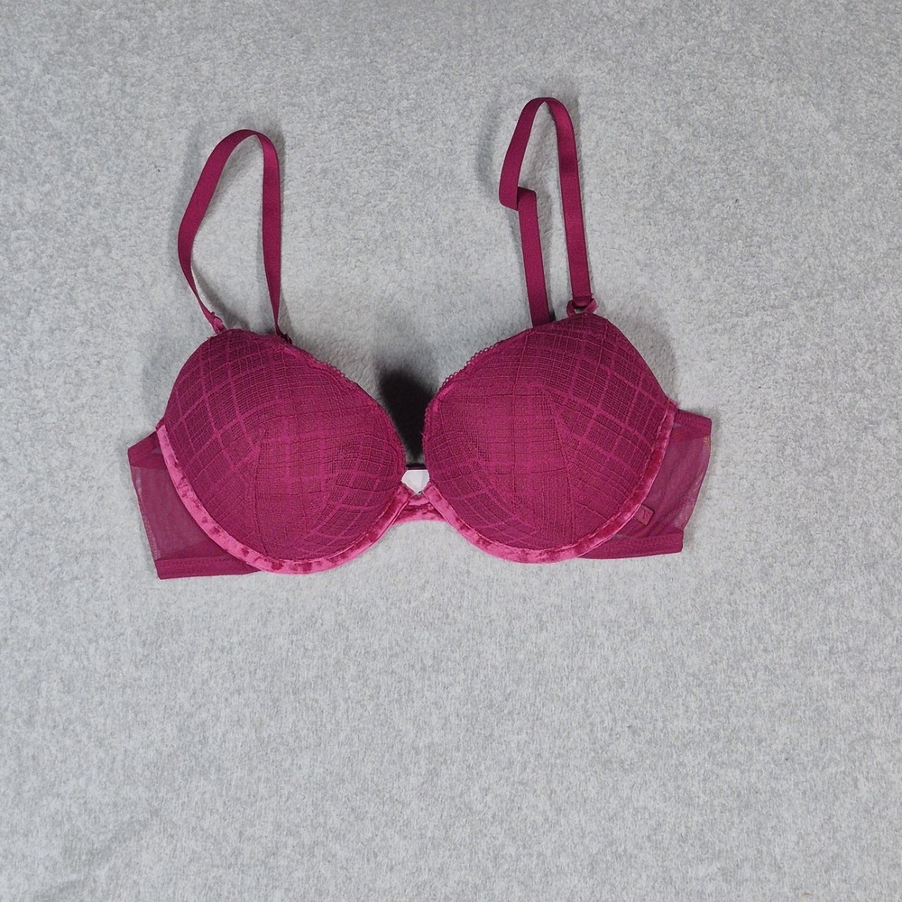 Victoria's Secret Women Bra 36C Magenta Geometric Push Up Underwired Mesh